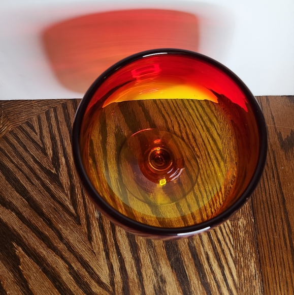 Vintage Blenko Amberina Large Handcrafted Glass Pedestal Bowl- Glowy! - Picture 3 of 4